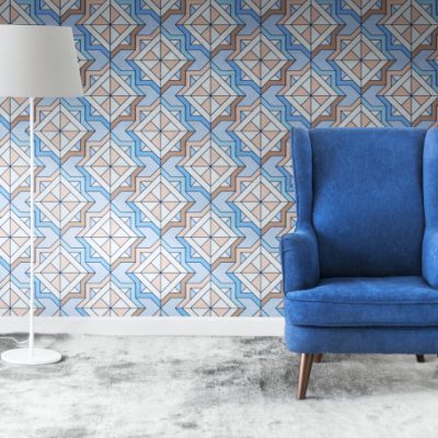 Wingback blue chair in a room mockup