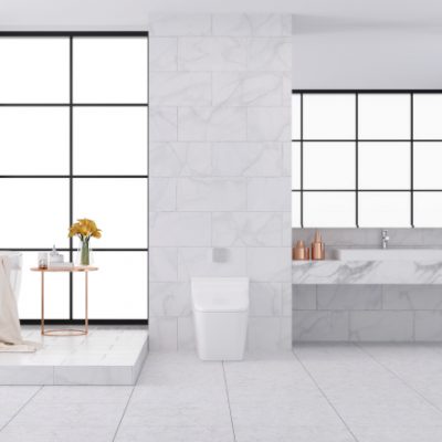 White Spacious Luxury Bathroom Interior Design,3d rendering